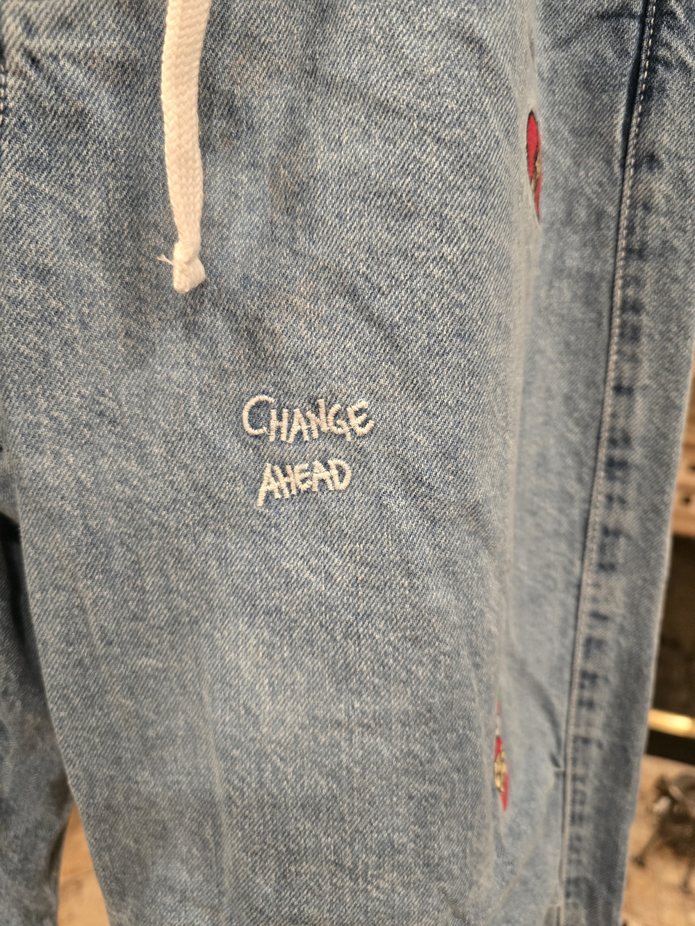 Bershka Light Blue Embroidered Straight Leg Jeans, NWOT - Picture 3 of 13
